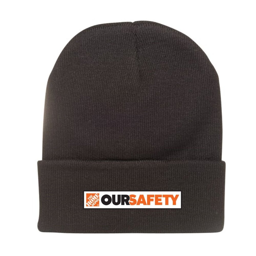 Home Depot One Size Fits All Black Cuff Beanie. New. Our Safety.